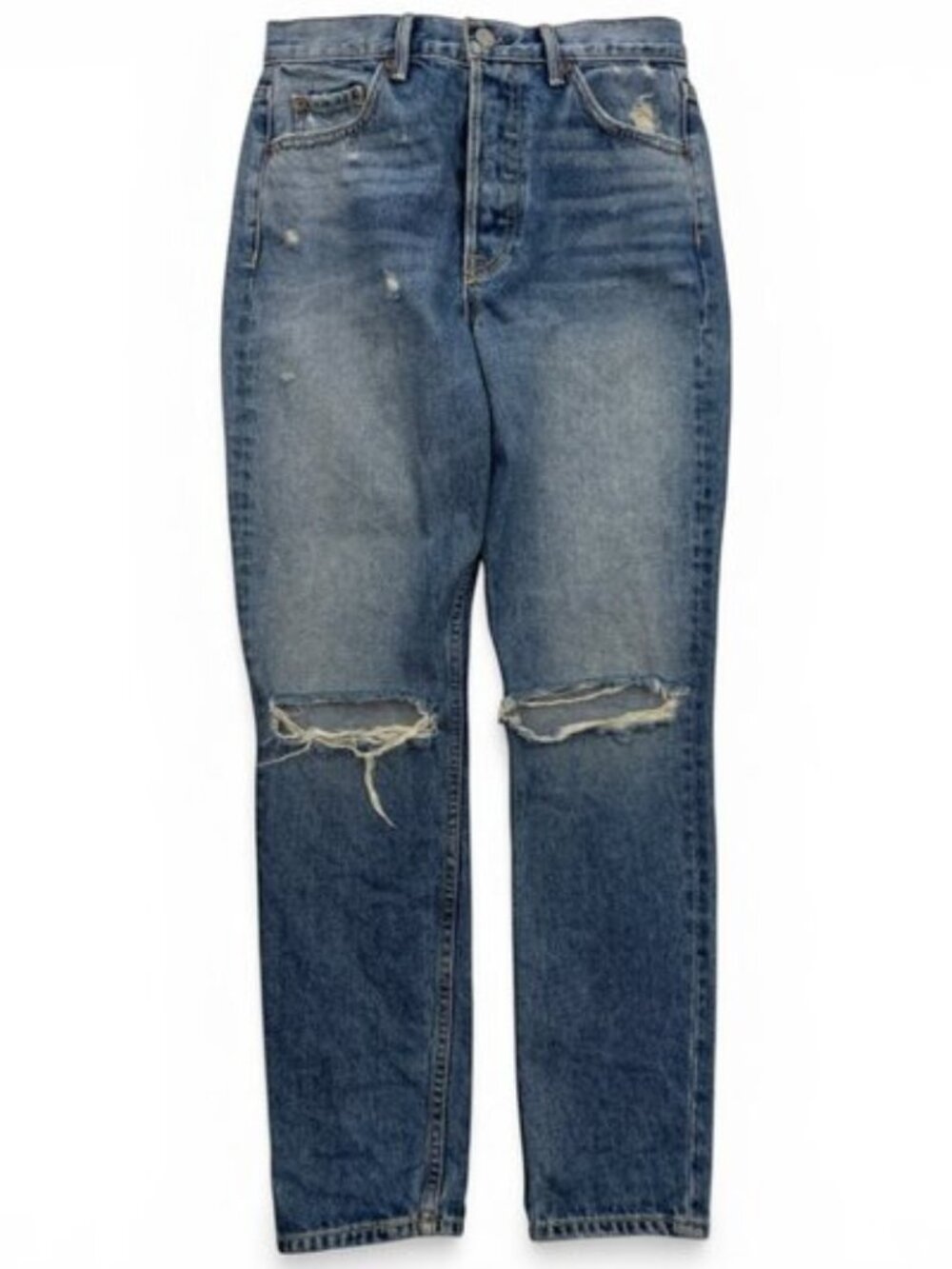 GRLFRND Karolina Distressed Tapered Button Fly Jeans Women's 27 Fits 30x29